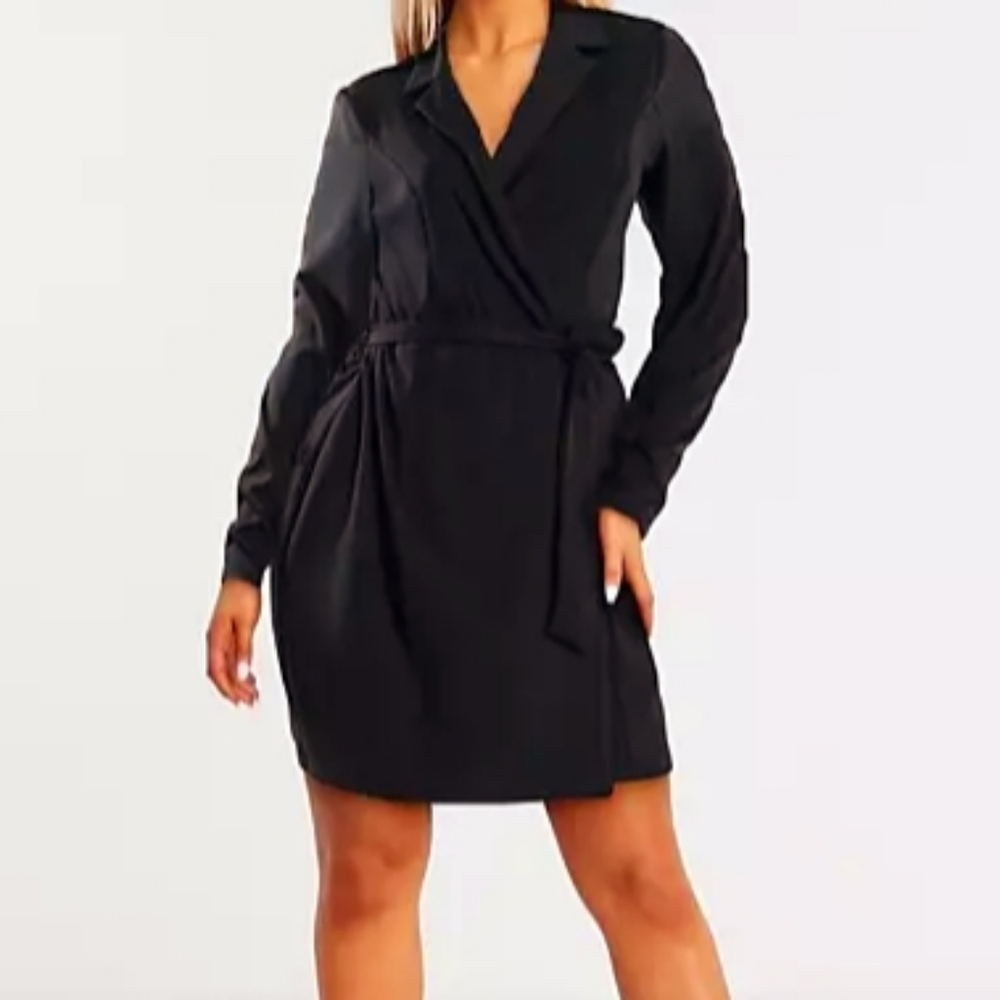 Flounce London Black Blazer Tux Wrap Dress